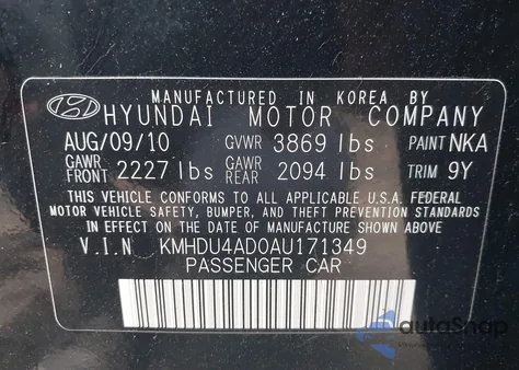 2010 Hyundai Elantra Blue from USA, damaged, VIN KMHDU4AD0AU171349